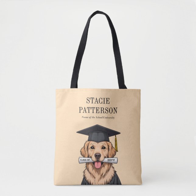 Tote Bag Graduation personnalisée mignon Golden Retriever C (Devant)
