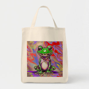 Tote Bag Graffiti de grenouille psychédélique coloré Vert R