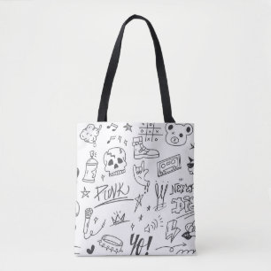 Tote Bag Graffiti Doodles : Punk Music Scribble