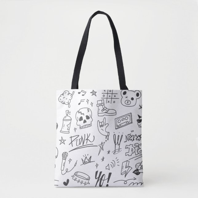 Tote Bag Graffiti Doodles : Punk Music Scribble (Devant)