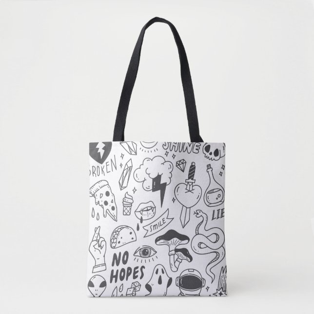 Tote Bag Graffiti mignon : Doodle Art Set. (Devant)