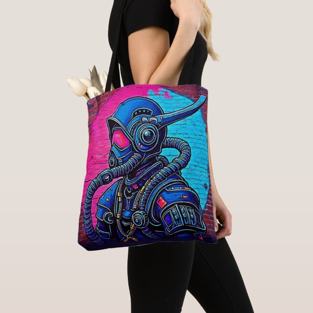 Tote Bag Graffiti muraux masqués en néon (De près)