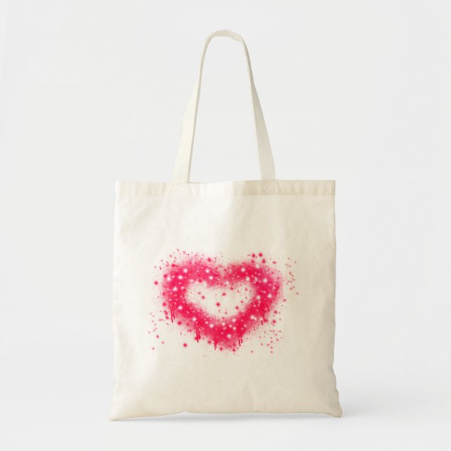 Tote Bag Graffiti peinture rose brillant design coeur (Devant)