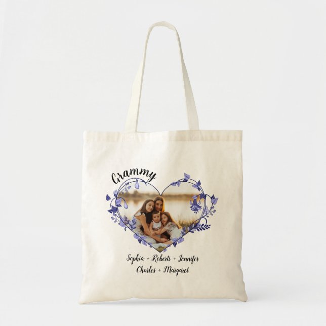Tote Bag Grammy coeur de fleurs avec petits-enfants Nom et  (Devant)