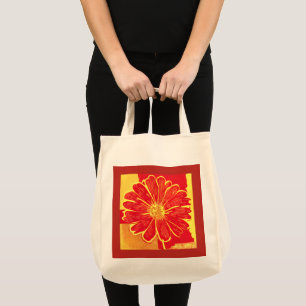 Tote Bag Grand Aster marguerrier en rouge, jaune et safran