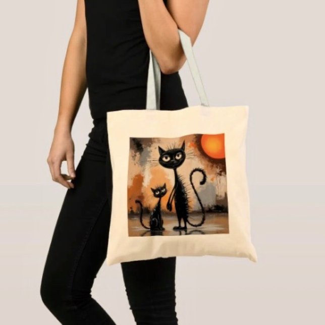 Tote Bag Grand Chat Petit Chat Halloween (100% natural material 100% cotton D: 15.75"l x 15.25"w 5 handle colors

)