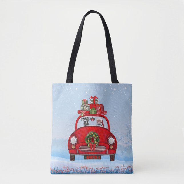 Tote Bag Grand Chien Danois En Voiture Avec Le Père Noël  (Devant)