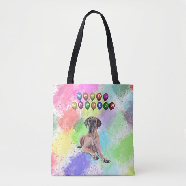 Tote Bag Grand Chien Danois Souhaitant Bonne Année (Devant)