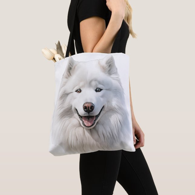 TOTE BAG GRAND CHIEN SAMOYEN BLANC FLUFY (De près)