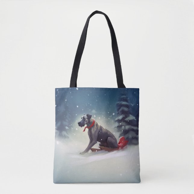 Tote Bag Grand Dane Noël hiver neige (Devant)