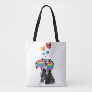 Tote Bag Grand Danois avec coeurs Saint-Valentin 