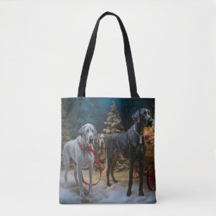 Tote Bag Grand Danois Traîneau de Neige Décoration de Noël