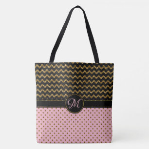 Tote Bag Grand décoré d'un monogramme de Chevron d'or de