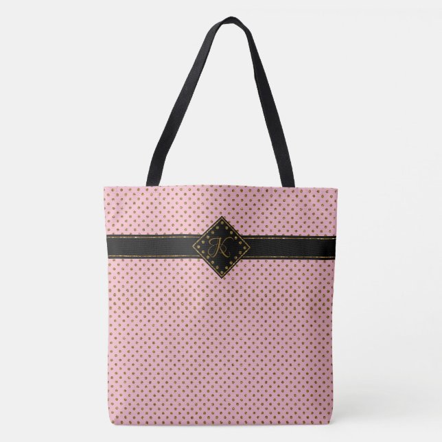Tote Bag Grand décoré d'un monogramme rose chic de point de (Devant)