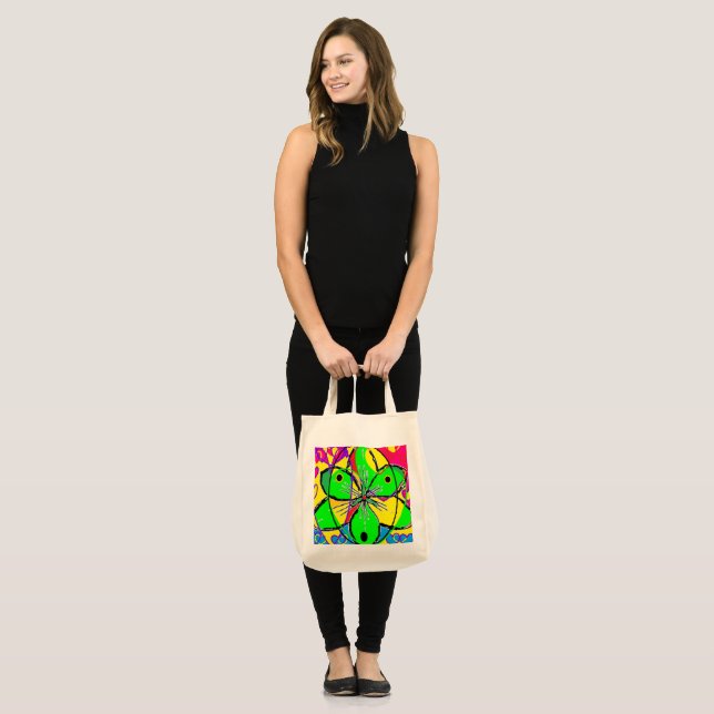 Tote Bag Grand design vert clair vert rose jaune (Devant (modèle))