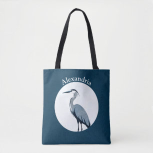 Tote Bag Grand Héron Bleu Logo sur Bleu