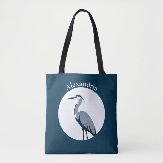 Tote Bag Grand Héron Bleu Logo sur Bleu (Devant)
