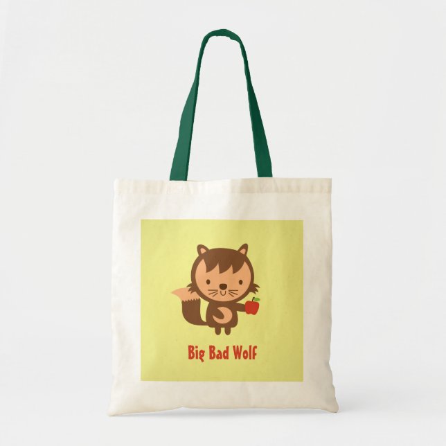Tote Bag Grand mauvais loup mignon avec Apple pour des (Devant)