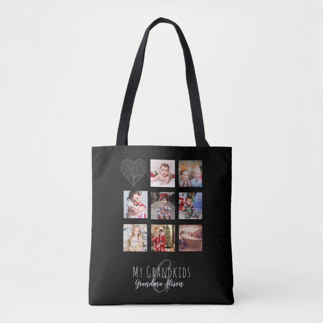 Tote Bag Grand-mère aime sa famille arbre photo collage Cad (Devant)