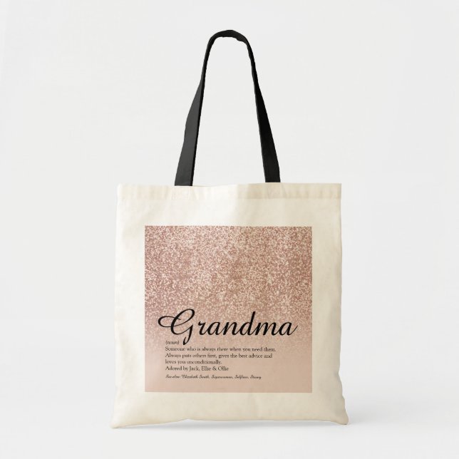 Tote Bag Grand-mère Définition Rose Or Paillettes (Devant)