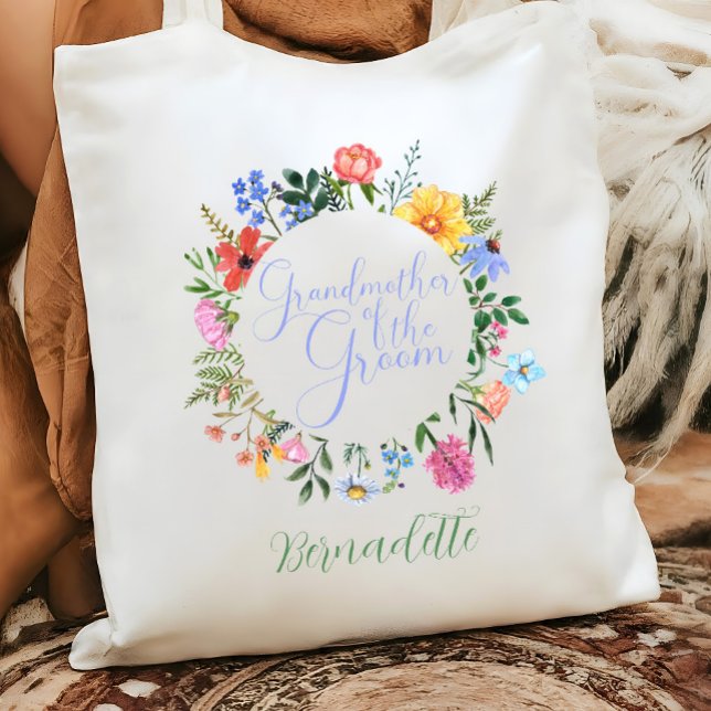 Tote Bag Grand-mère fleur sauvage du Mariage Groom (Grandmother of the groom gift. Wildflower watercolor boho floral tote bag)