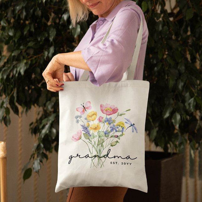 Tote Bag Grand-mère Fleur sauvage Élégant minimaliste (Créateur téléchargé)