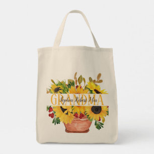 Tote Bag Grand-mère Petits-enfants Noms Fleurs de soleil