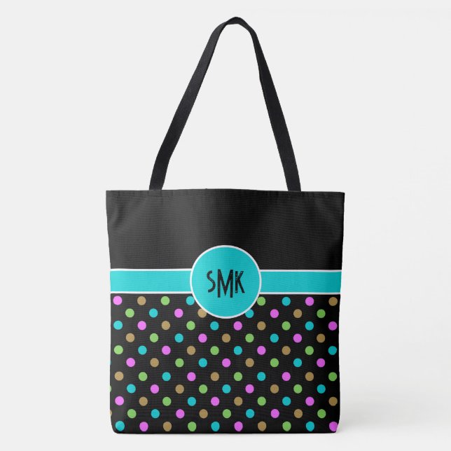 Tote Bag Grand Monogramme Pois rétro chic (Devant)