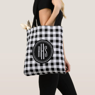 Tote Bag Grand Monogramme sur Épaule à Carreaux de Buffalo