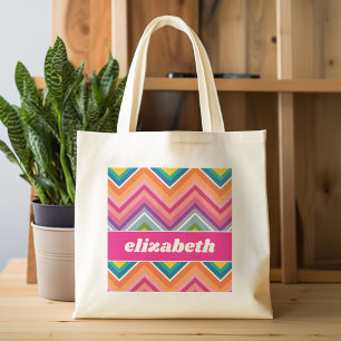 Tote Bag Grand Motif coloré Chevron avec nom