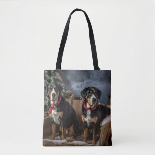 Tote Bag Grand Noël Chariot Montagnard Suisse enneigé