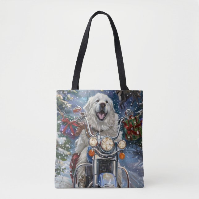 Tote Bag Grand Pyrénées Chien équitation Moto Noël (Devant)