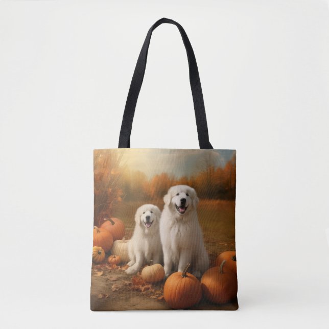 Tote Bag Grand Pyrénées Chiot automne délice Citrouille (Devant)
