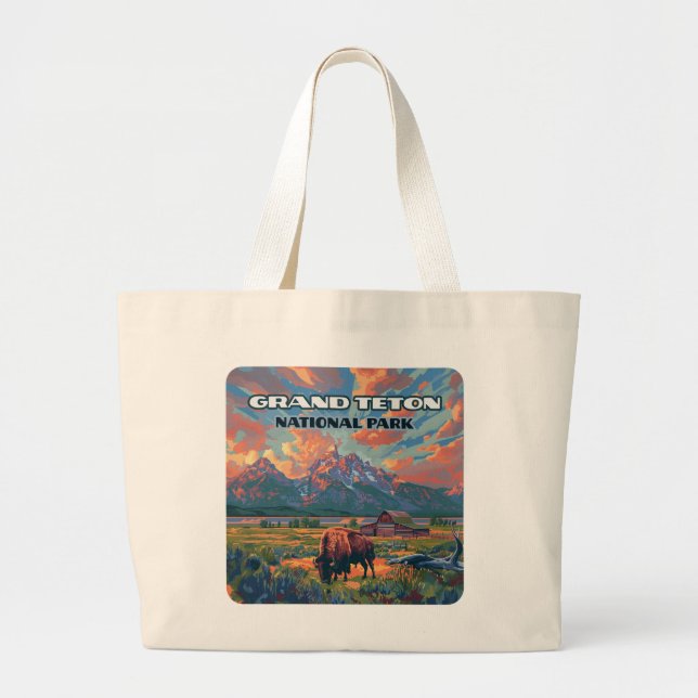 Tote Bag Grand Teton National Park Mountains Bison Wyoming (Devant)