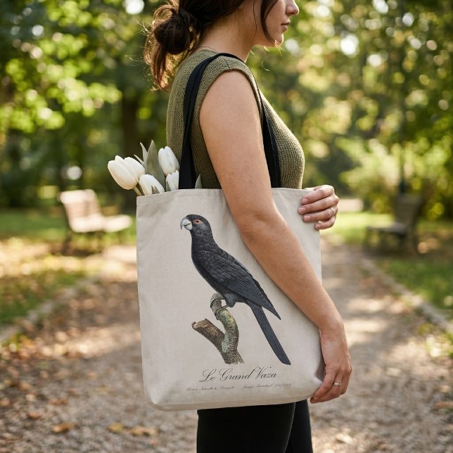 Tote Bag Grand Vasa, Coracopsis Vasa Illustration (Greater Vasa Parrot, Coracopsis Vasa Illustration. Tote Bag)