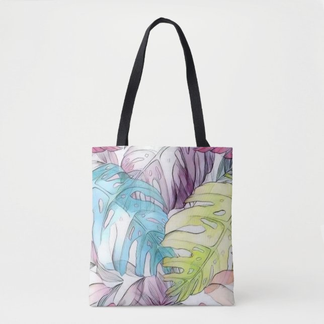 Tote Bag Grande aquarelle feuille tropicale colorée (Devant)