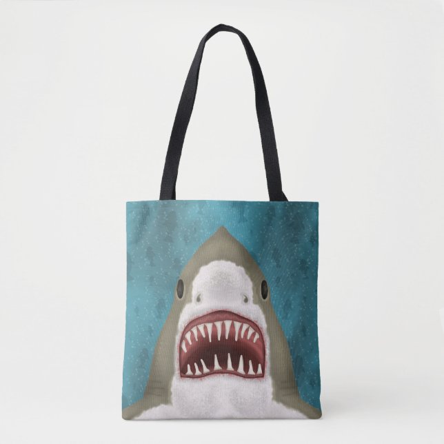 Tote Bag Grande attaque de requin blanc Funny Poisson Plage (Devant)