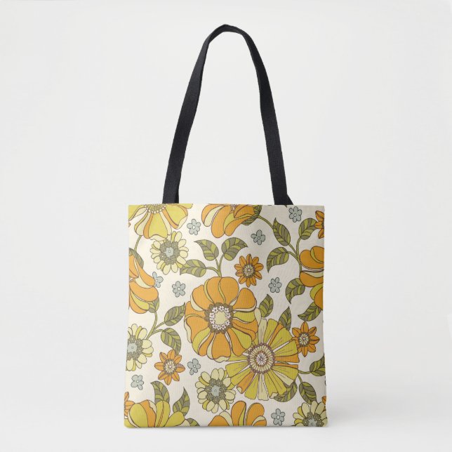Tote Bag Grande Échelle Colorée Façonnée À Main Florale Mer (Devant)