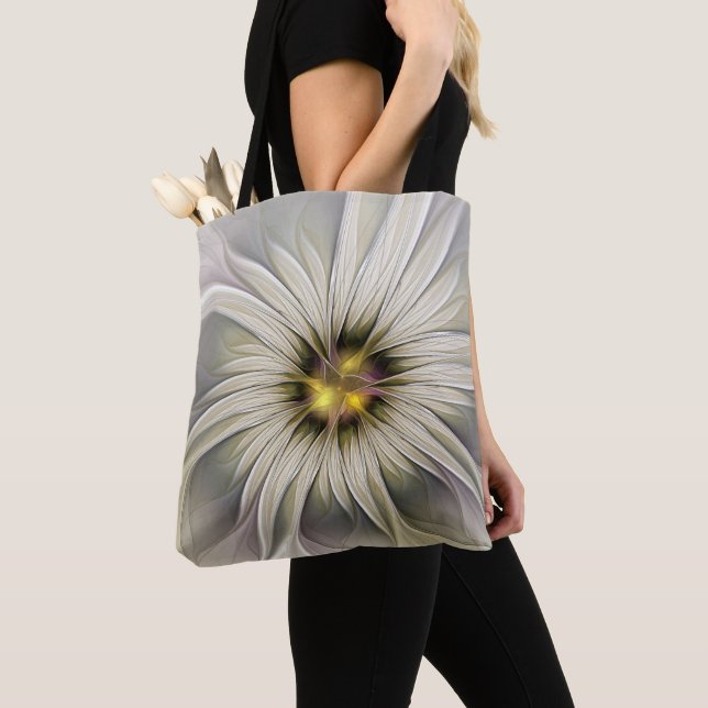 Tote Bag Grande Fleur d'ivoire, Abstrait Art Fractal Modern (De près)