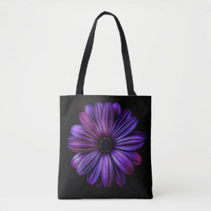 Tote Bag Grande fleur pourpre sur le noir