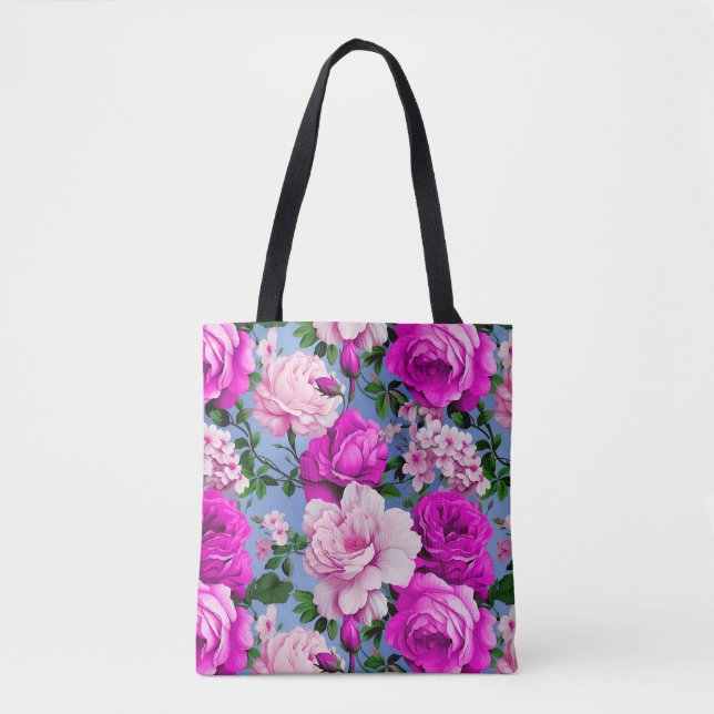 Tote Bag Grande Fleur Rose Violette Rétro (Devant)