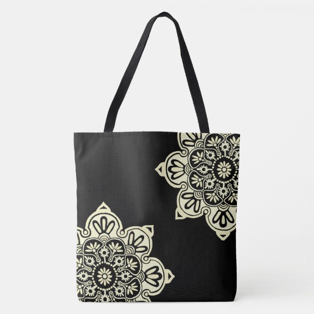 Tote Bag Grande fourre-tout noire avec médaillons de crème (Devant)