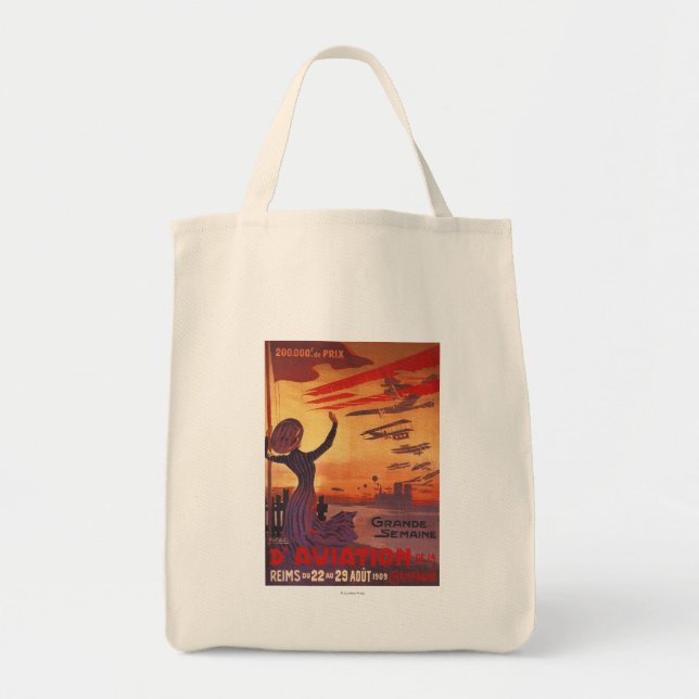 Tote Bag Grande semaine de l'aviation - Femme agitant l'aff (Devant)