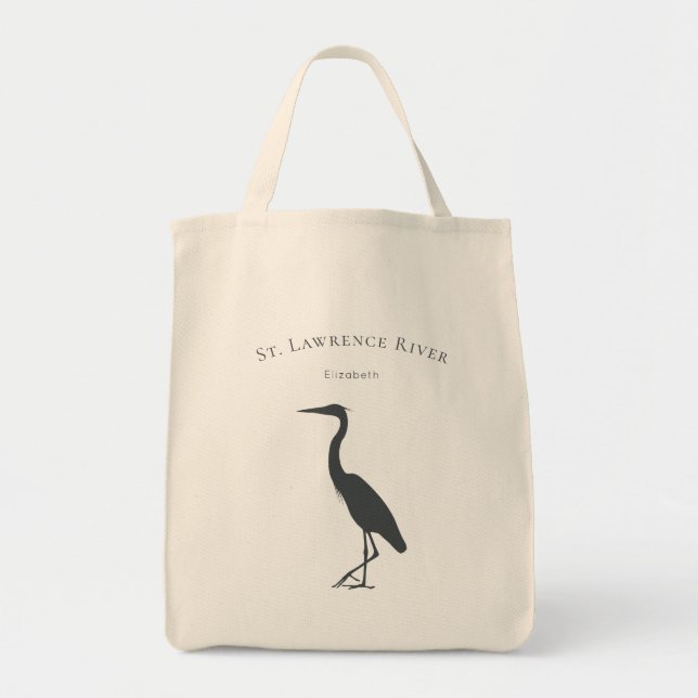 Tote Bag Grande silhouette de Héron Bleu avec texte personn (Devant)
