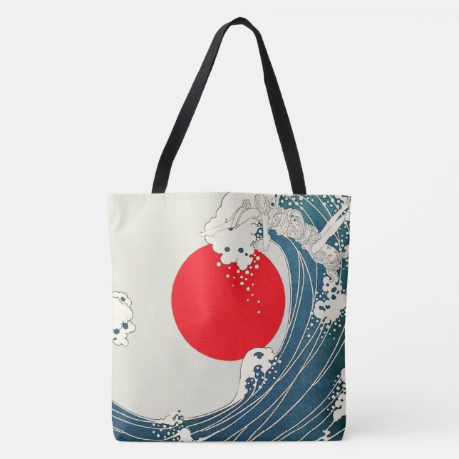 Tote Bag GRANDE VAGUE ET ROUGE SOLEIL Bleu Blanc Nautique (Devant)