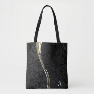 Tote Bag Grandes ondes monogrammes en damas noir
