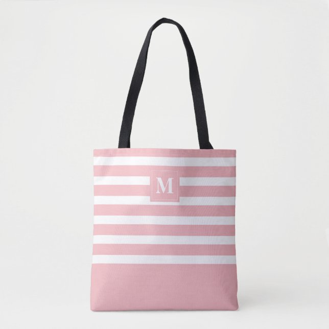 Tote Bag Grandes roses et blanches modernes avec Monogramme (Devant)