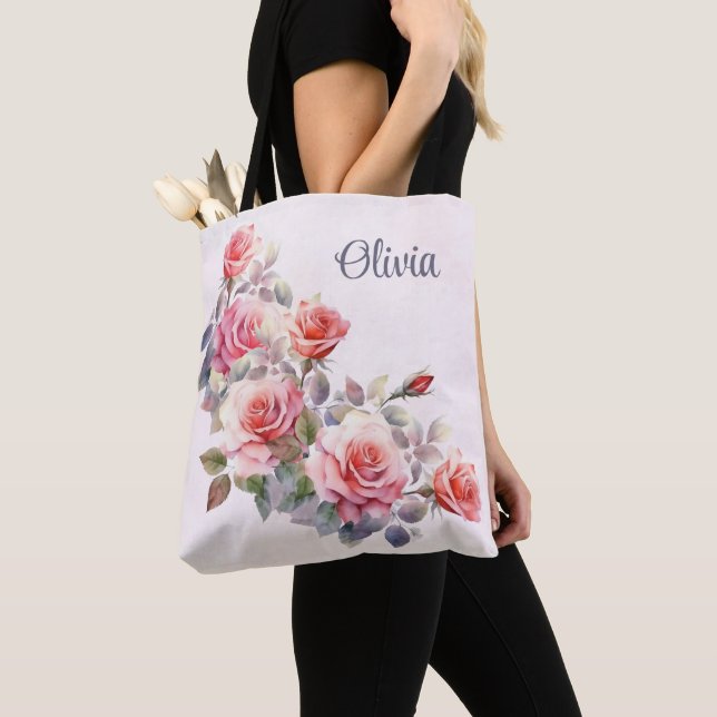 Tote Bag Grandes Roses Roses Roses Roses Personnalisées (De près)
