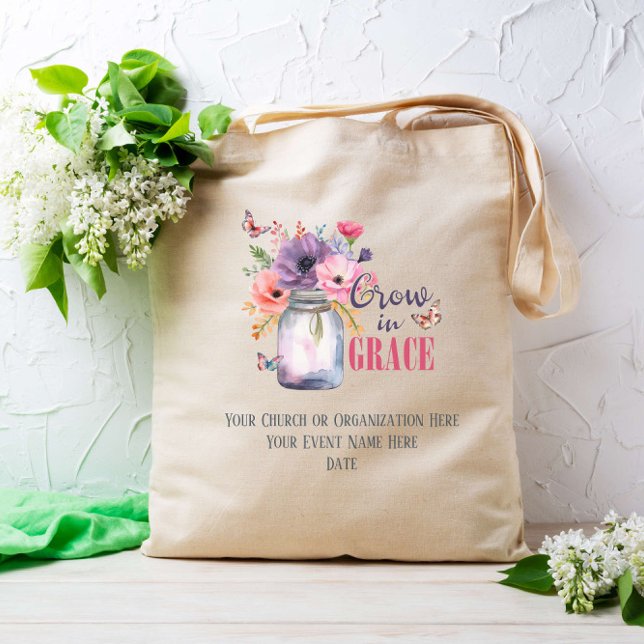 Tote Bag Grandir En Grace Mason Jar Bible dimanche école Cu (Créateur téléchargé)