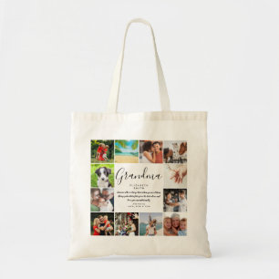 Tote Bag Grandma Citation Script moderne 12 Photo Collage